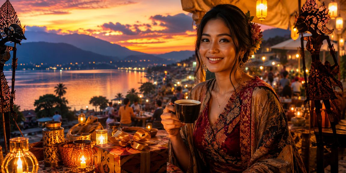 Pengguna santai bertaruh olahraga sambil menikmati kopi di warung dengan smartphone