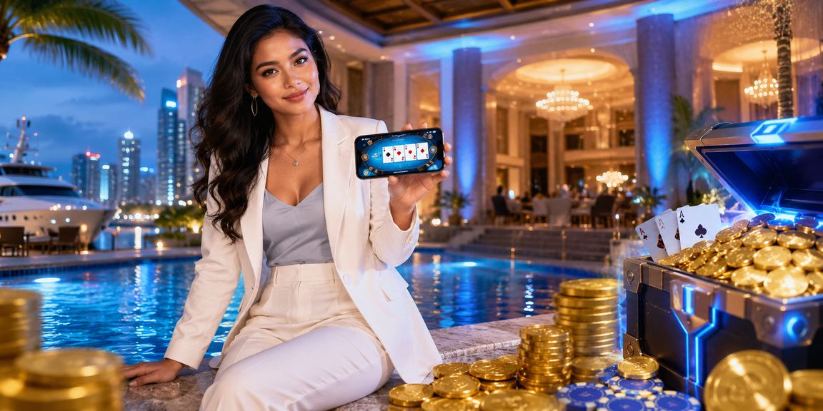 Model perempuan Vietnam memegang kartu dalam suasana permainan kasino elegan