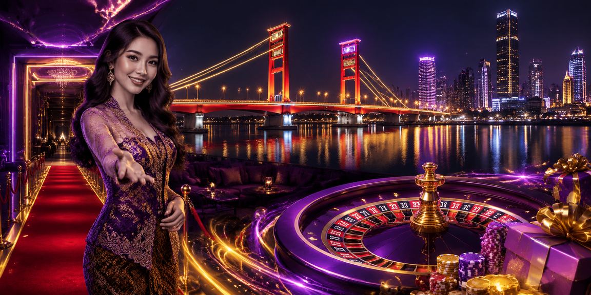 Meja roulette neon malam hari di kasino live omotogel